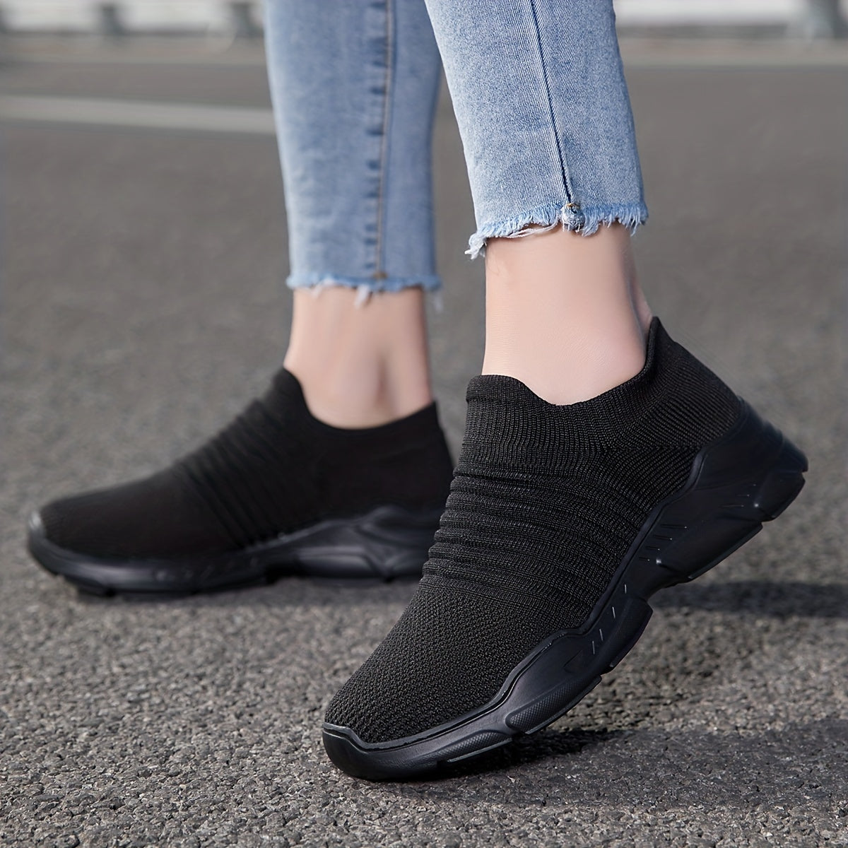 Women's Breathable Knit Sneakers Casual Slip On Outdoor Shoes Lightweight