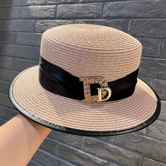 Vintage Flat Top Trilby Fedora Cap Women Sunscreen Straw Hats