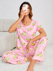 Avocado Print Pajama Set Short Sleeve Top & Pants Women's Sleepwear