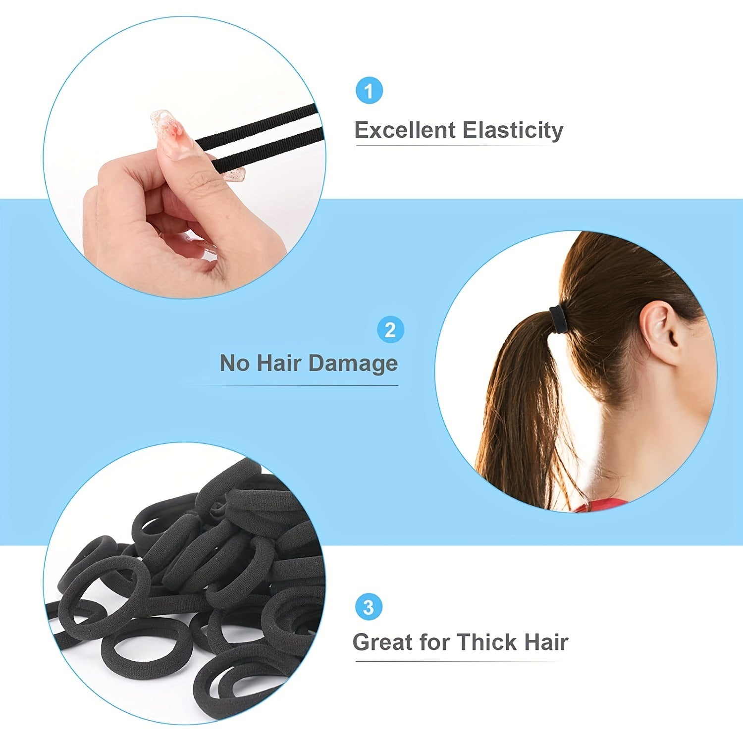 100pcs Soft Nylon Rubber Band Ponytail Holder Elastic Hair Ties Hair Accessories