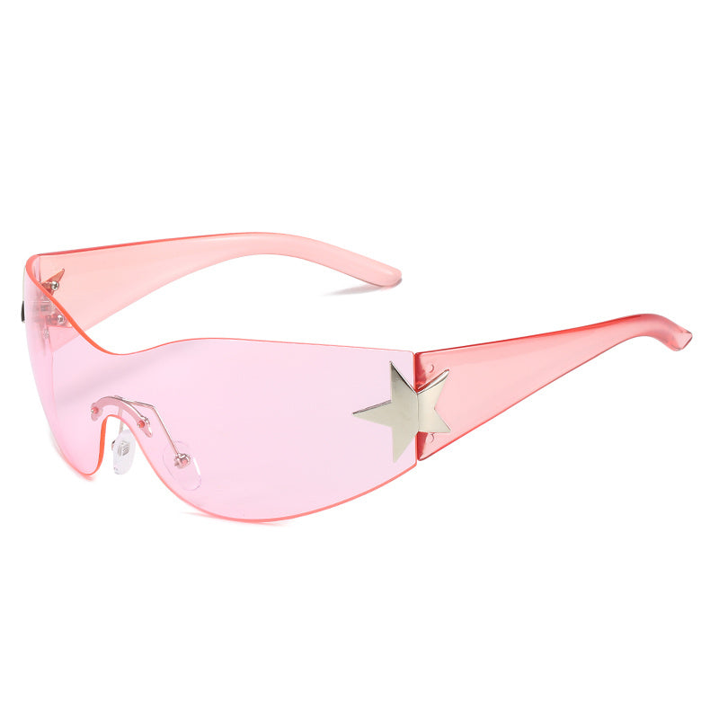 Rimless Punk Sunglasses UV400 Y2K Star Wrap Around Sports Eyewear