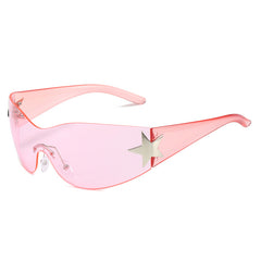 Rimless Punk Sunglasses UV400 Y2K Star Wrap Around Sports Eyewear