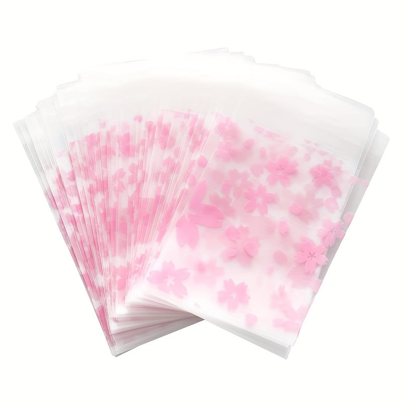 200pcs Frosted Cherry Flowers Glass Paper Bags - Self Adhesive