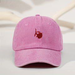 Red Rose Embroidery Baseball Cap Washed Distressed Sports Hat