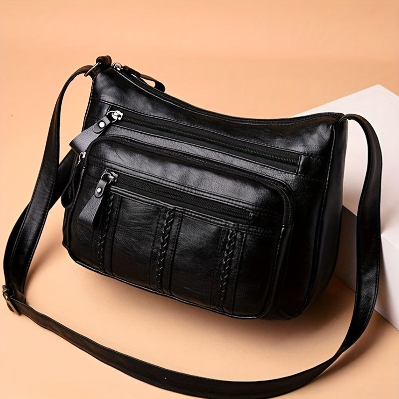 Braided Detail Crossbody Bag PU Shoulder Bag Casual Pocket Purses