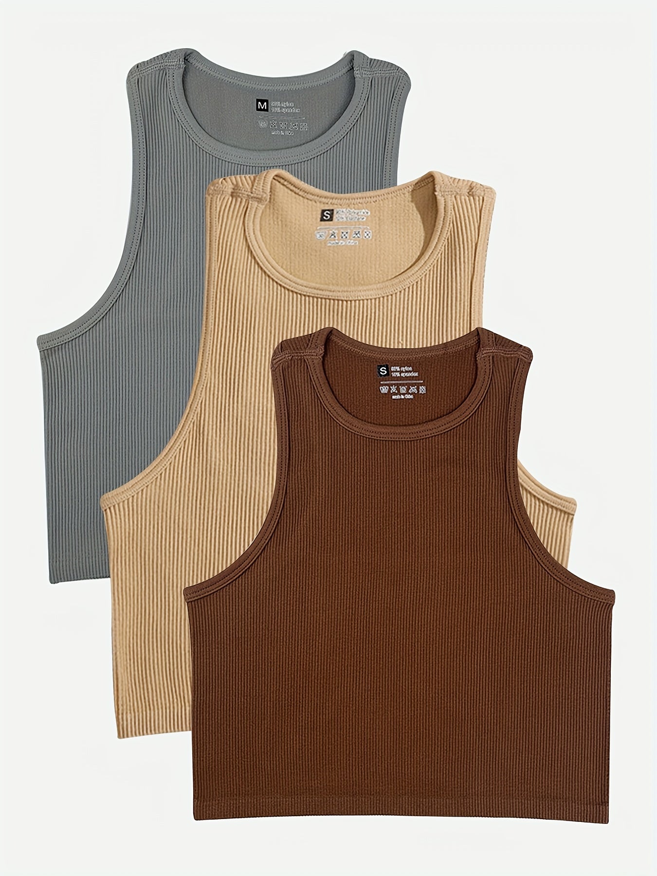 3 Pcs Sleeveless Ribbed Tank Top for Women's Activewear