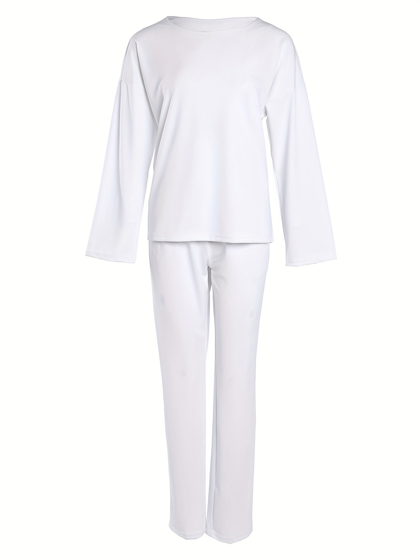 Casual 2-Piece Set Crew Neck Long Sleeve Top & Wide Leg Pants Outfit
