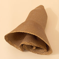 Khaki Wide Brim Sun Hat Straw Hat Floppy Sunscreen UV Protection