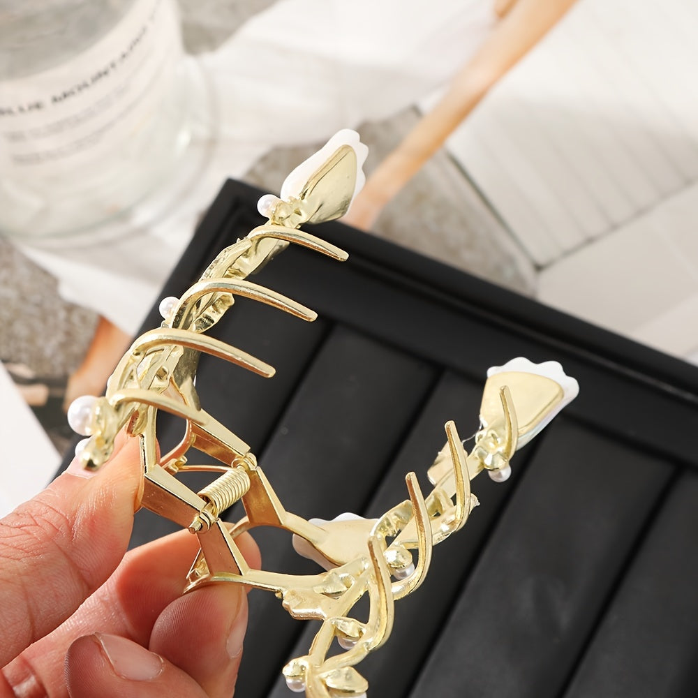 Flower Metal Golden Hair Claw Clip Non Slip Strong Hold Grip Hair Jaw Clip