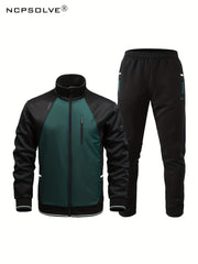 Men's Sports Suit Stand Collar Zip Up Jacket & Shorts
