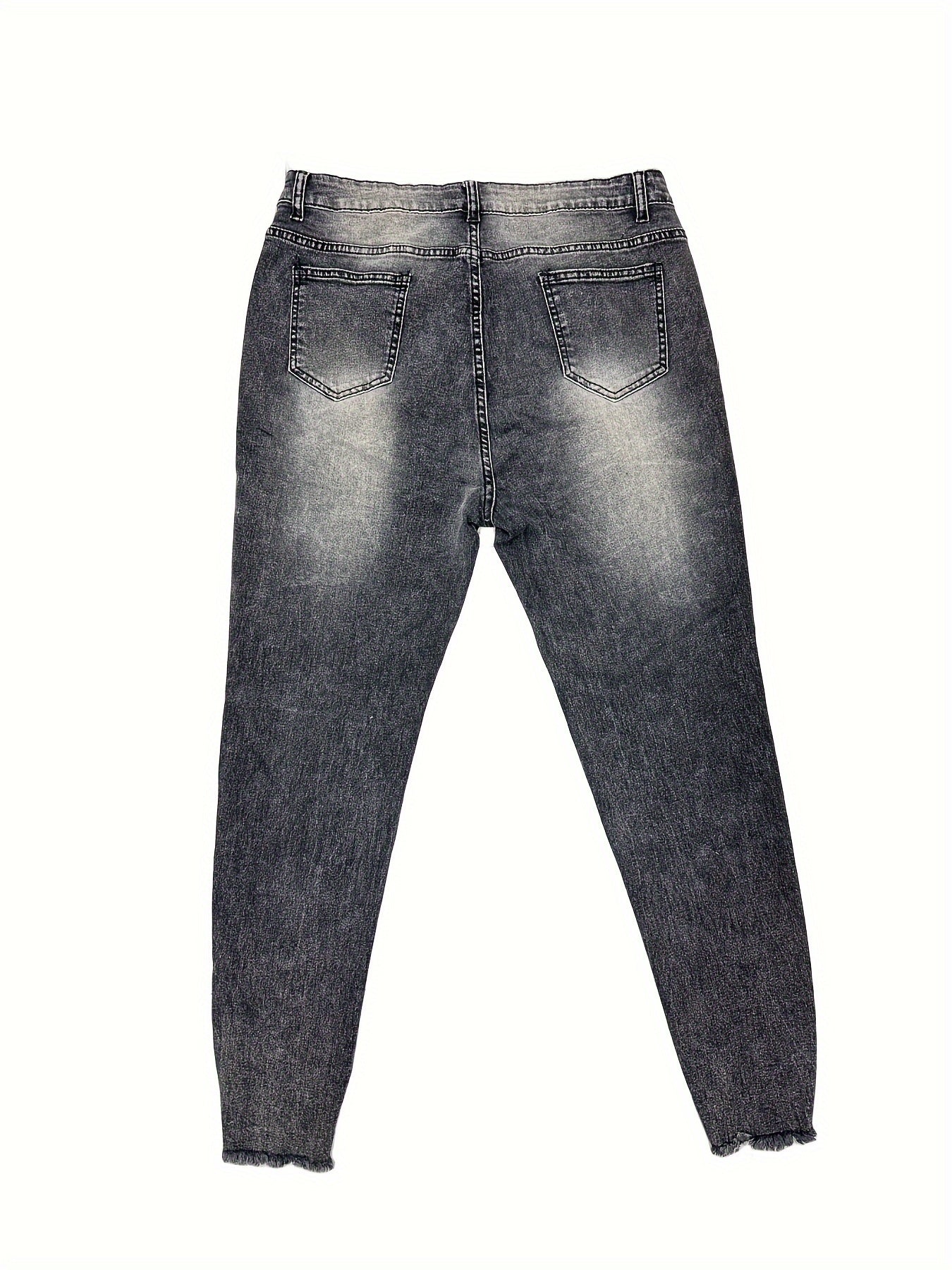  High Rise Skinny Jeans, Distressed Ripped, Button Fly