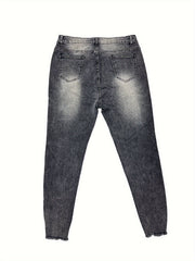 High Rise Skinny Jeans, Distressed Ripped, Button Fly