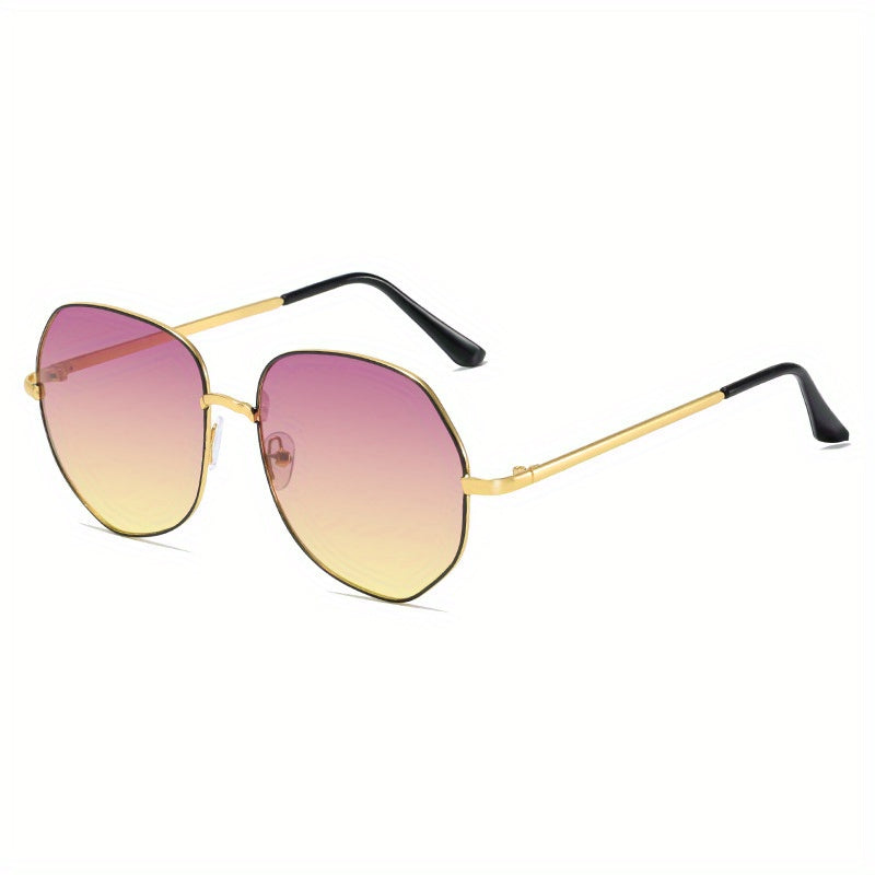 Oval Metal Frame Sunglasses UV400 Gradient Lens Beach Driving