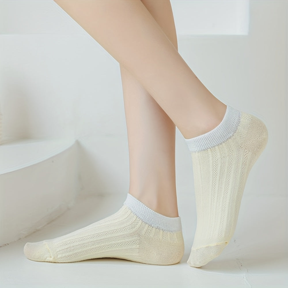 10 Pairs Ribbed Ankle Socks Comfy Breathable All-match Women's Stockings