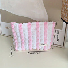 Seersucker Striped Cosmetic Bag Large Capacity Travel Toiletry Pouch