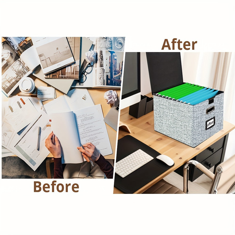 Collapsible Linen File Box Organizer with Lid