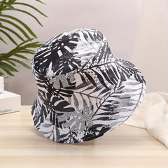 Leaf Print Men's Fisherman Hat Summer Outdoor Sun Protection Wide Brim Hat