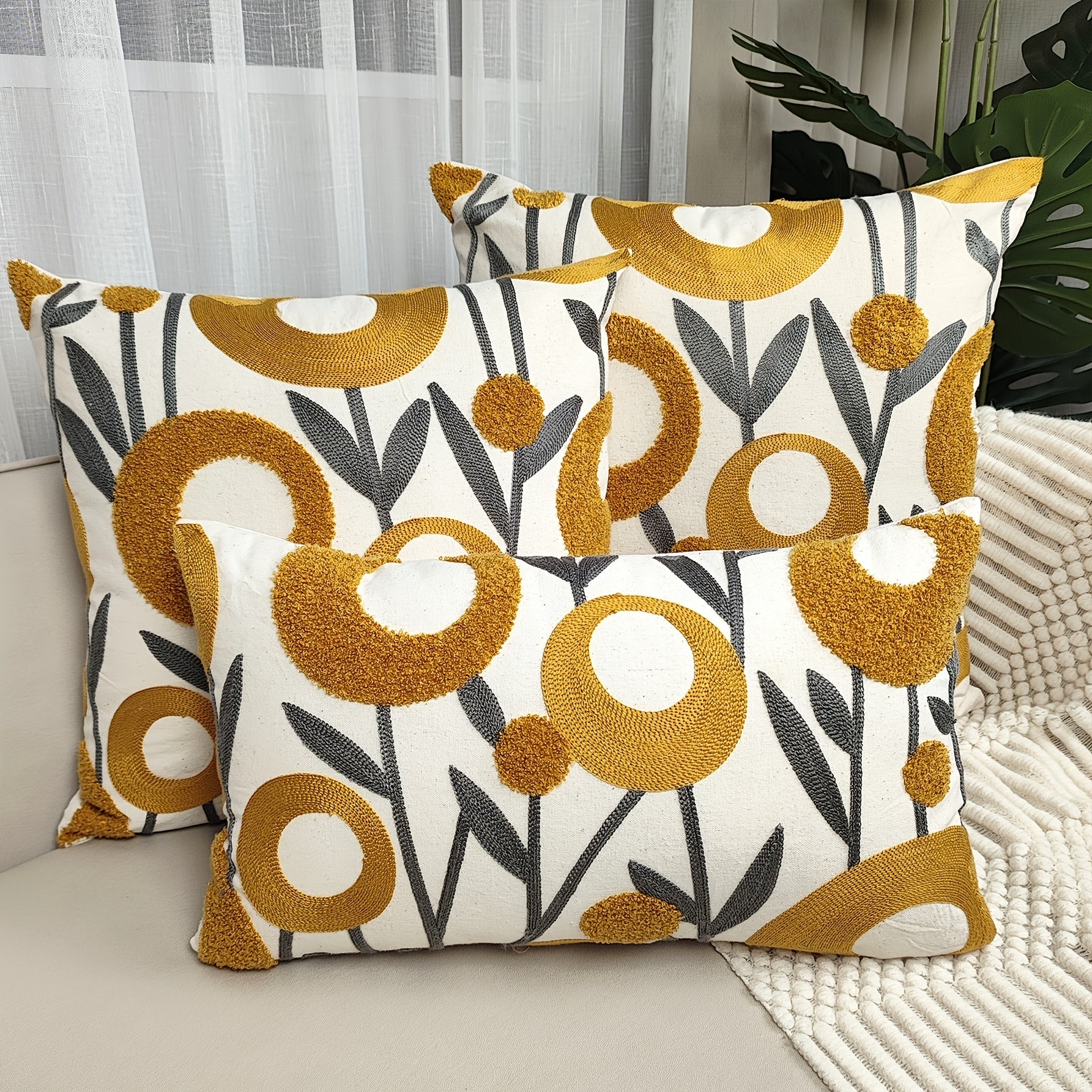 Flower Decorative Throw Pillow Cover Jacquard Square Cushion Cozy Pillowcase