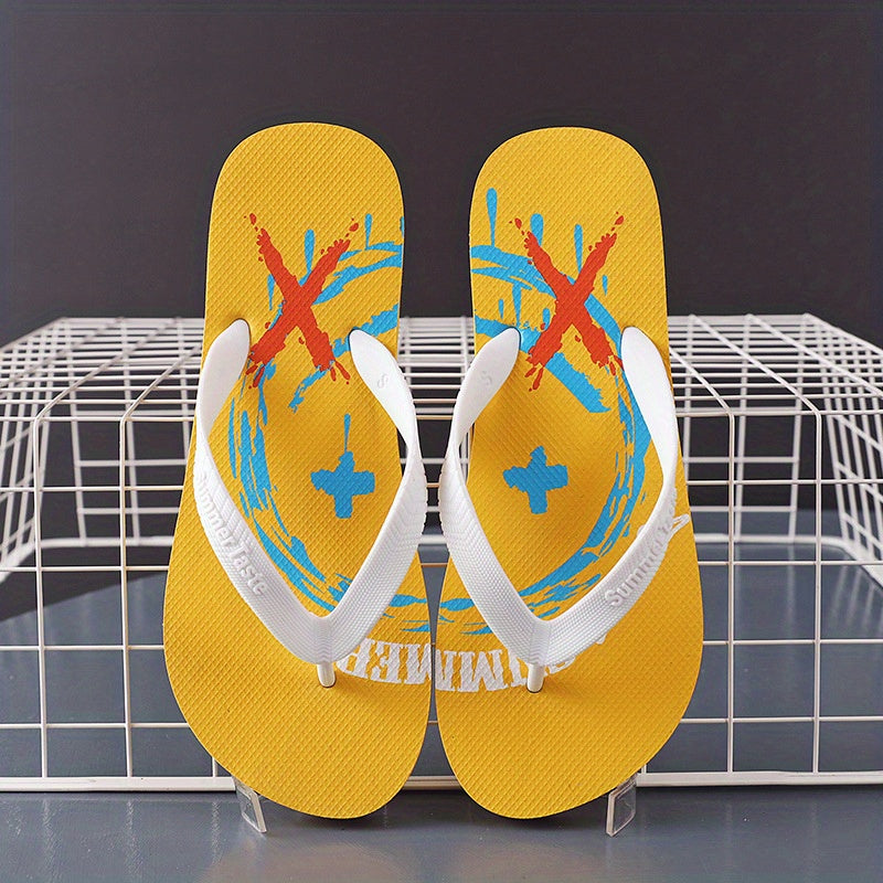Men's Cartoon Print Arch Support Flip Flops Lightweight Non-slip Sandals