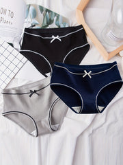 3pcs Ribbed Bow Tie Briefs Soft & Comfy Panties