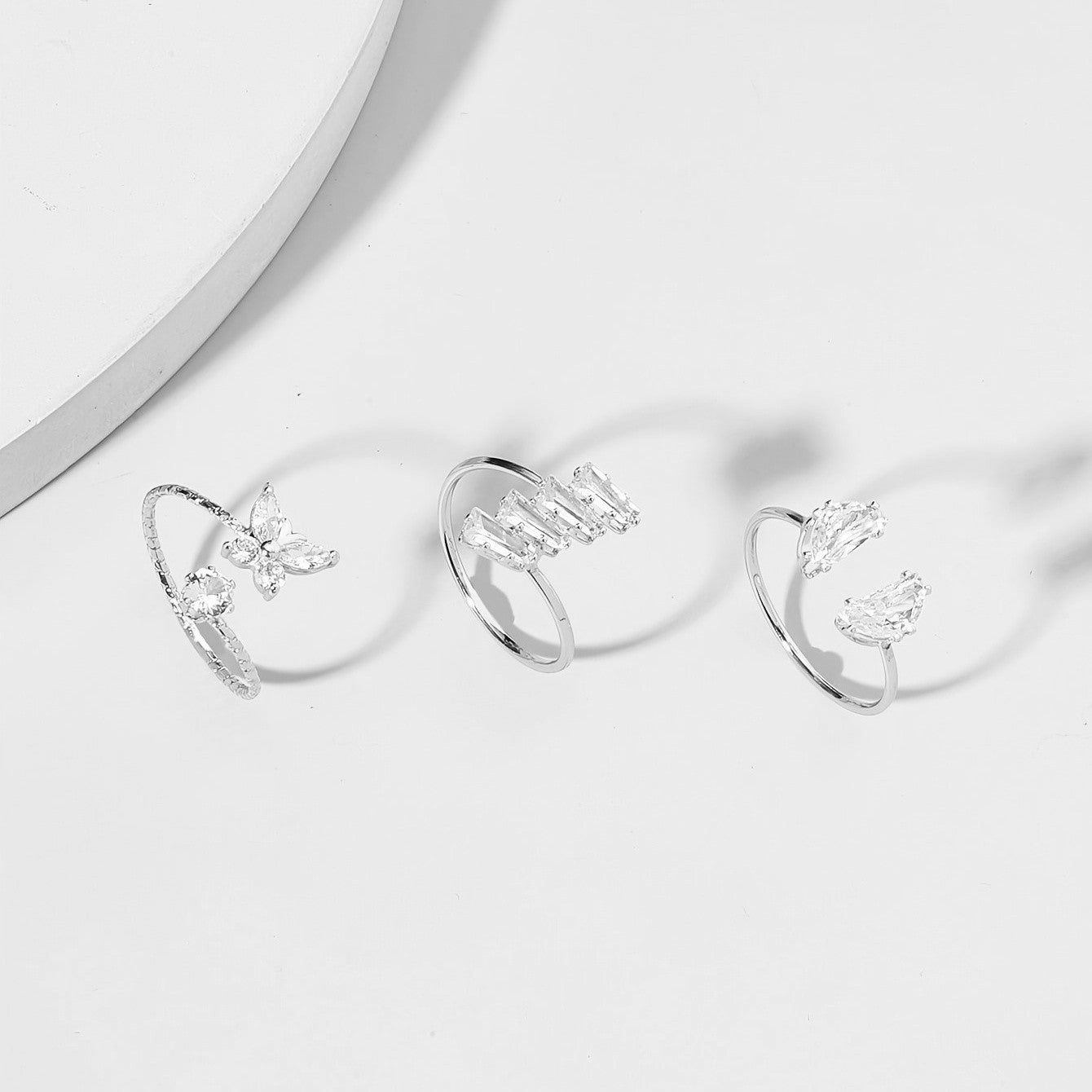 Zircon Butterfly Ring Set Silver Plated Moon Lightning Women's Ring
