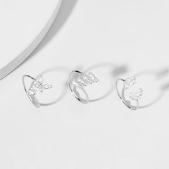 Zircon Butterfly Ring Set Silver Plated Moon Lightning Women's Ring