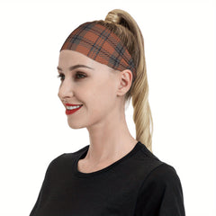 Men's Vintage Plaid Headband Non Slip Breathable Hairband Brown Plaid Pattern