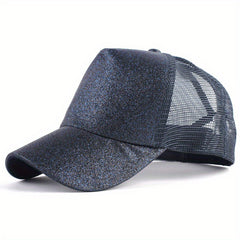 Glitter Ponytail Trucker Hat Mesh Cotton Baseball Cap