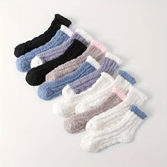 12 Pairs Colorblock Fuzzy Socks - Women's Mid Tube Stockings