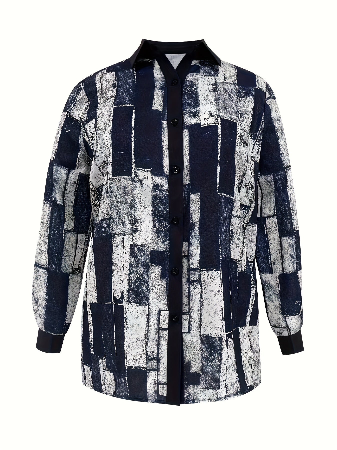  Patchwork Print Long Sleeve Blouse