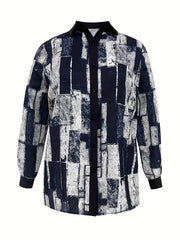 Patchwork Print Long Sleeve Blouse