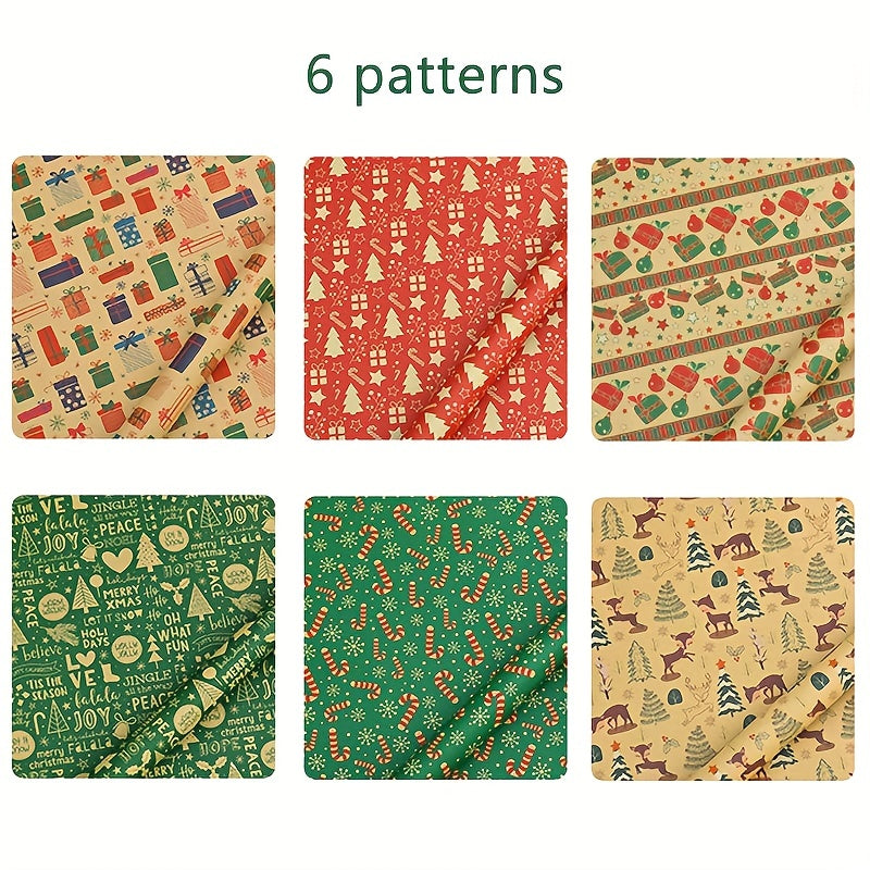 6pcs Christmas Wrapping Paper Folded 27 x 55in, Snowmen Candy Canes Tree