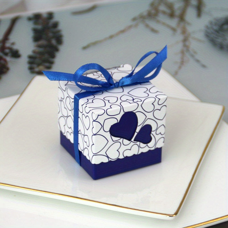50pcs Peach Heart Candy Chocolate Party Favor Box for Birthdays Weddin