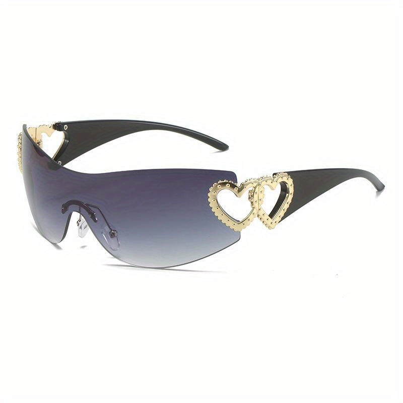 Y2K Wrap Around Sunglasses Gradient Lens Heart Hinge UV400