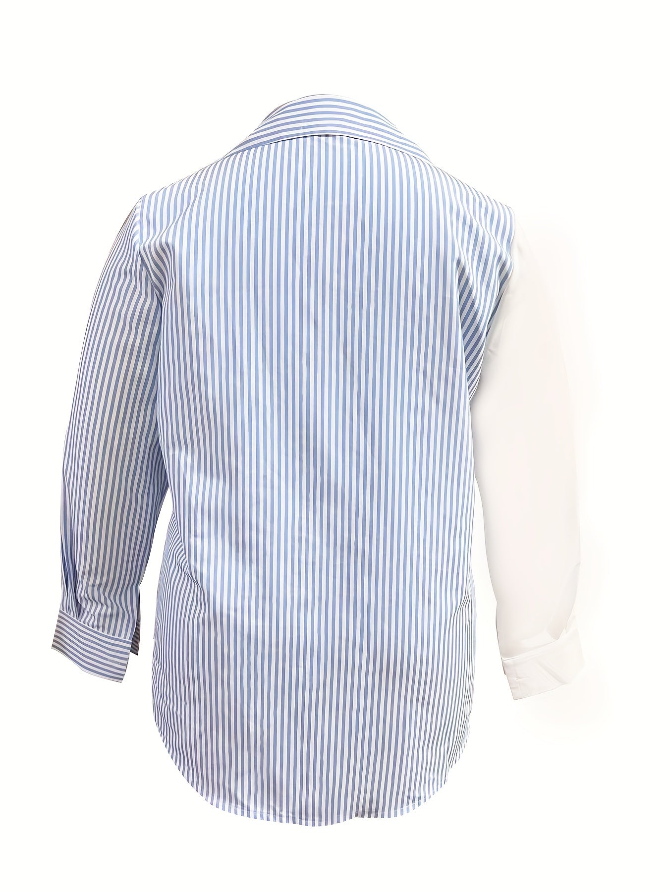  Colorblock Stripe Print Button Up Long Sleeve Blouse