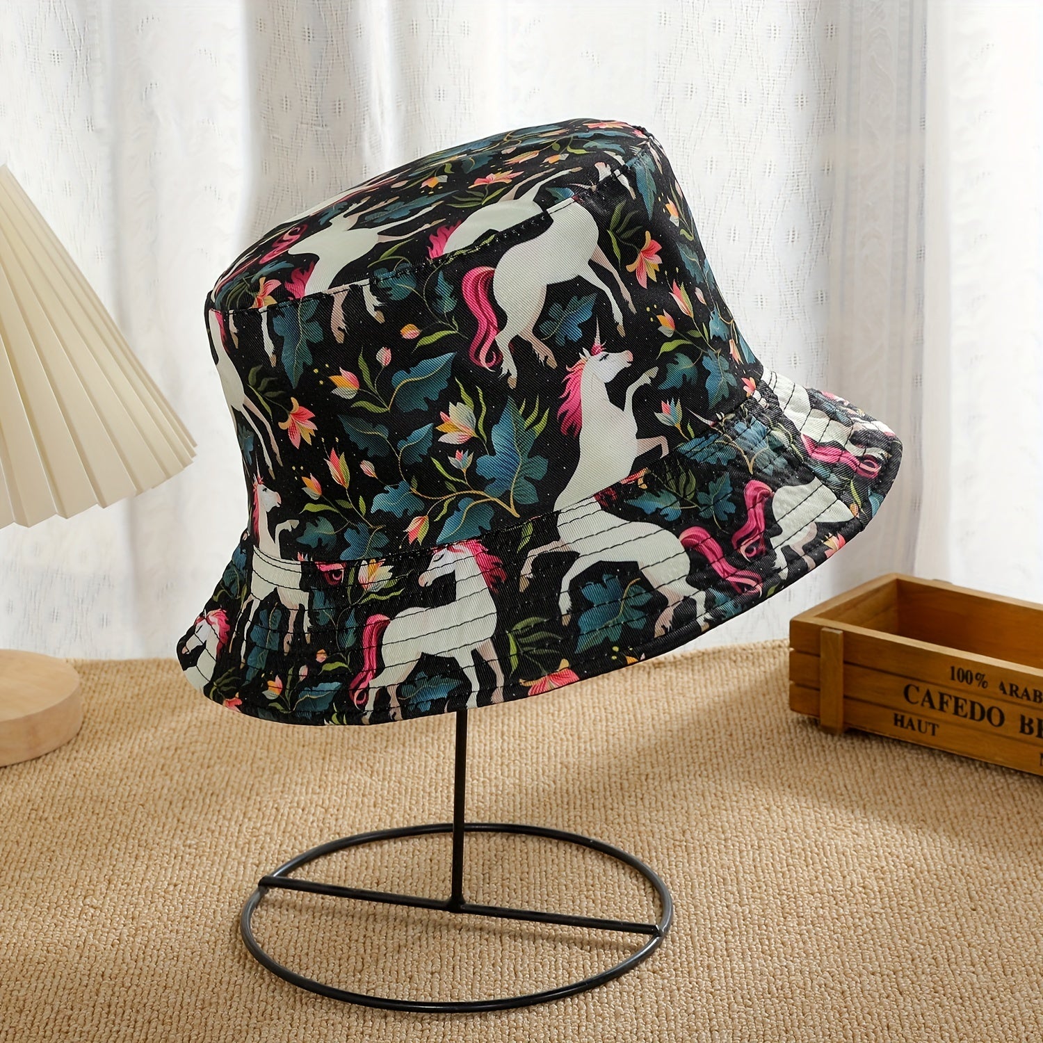 Casual Reversible Bucket Hat Unicorn Print Set Mushroom Hat