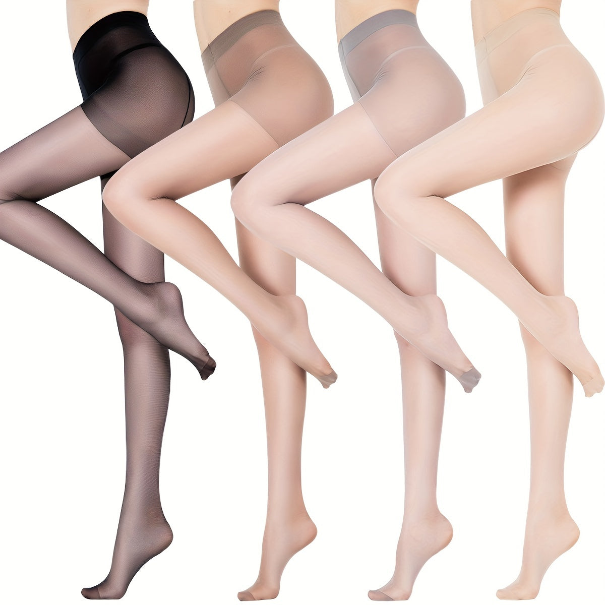 4 Pairs Sheer Tights High Waist Anti-snag Pantyhose Women's Stockings