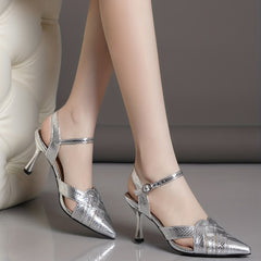 Women's Ankle Strap Stiletto Heels Pointed Toe Solid Slingback Pumps