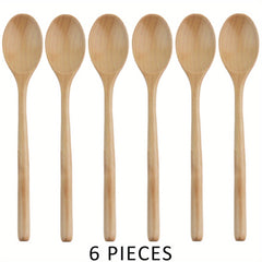 6pcs Wooden Spoons 22.86 Cm Wood Soup Spoons Japanese Style Kitchen Utensil