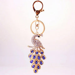 Vintage Rhinestone Peacock Keychain Pendant Animal Keyring Ornament