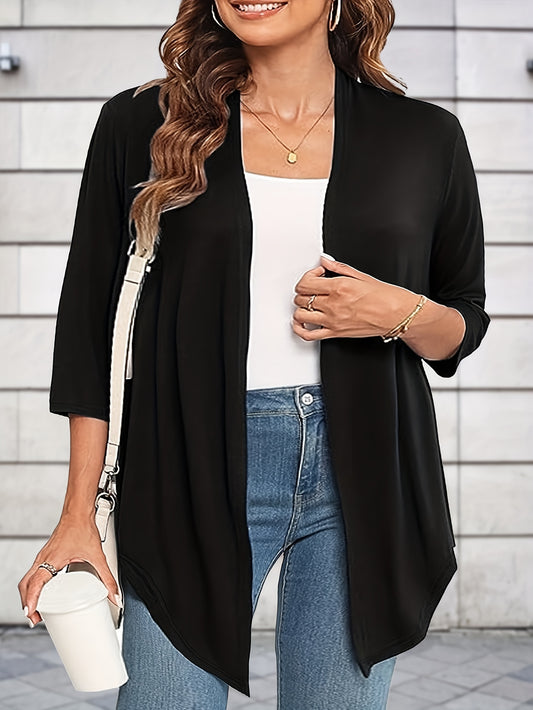  Women's Solid Long Sleeve Open Front Cardigan