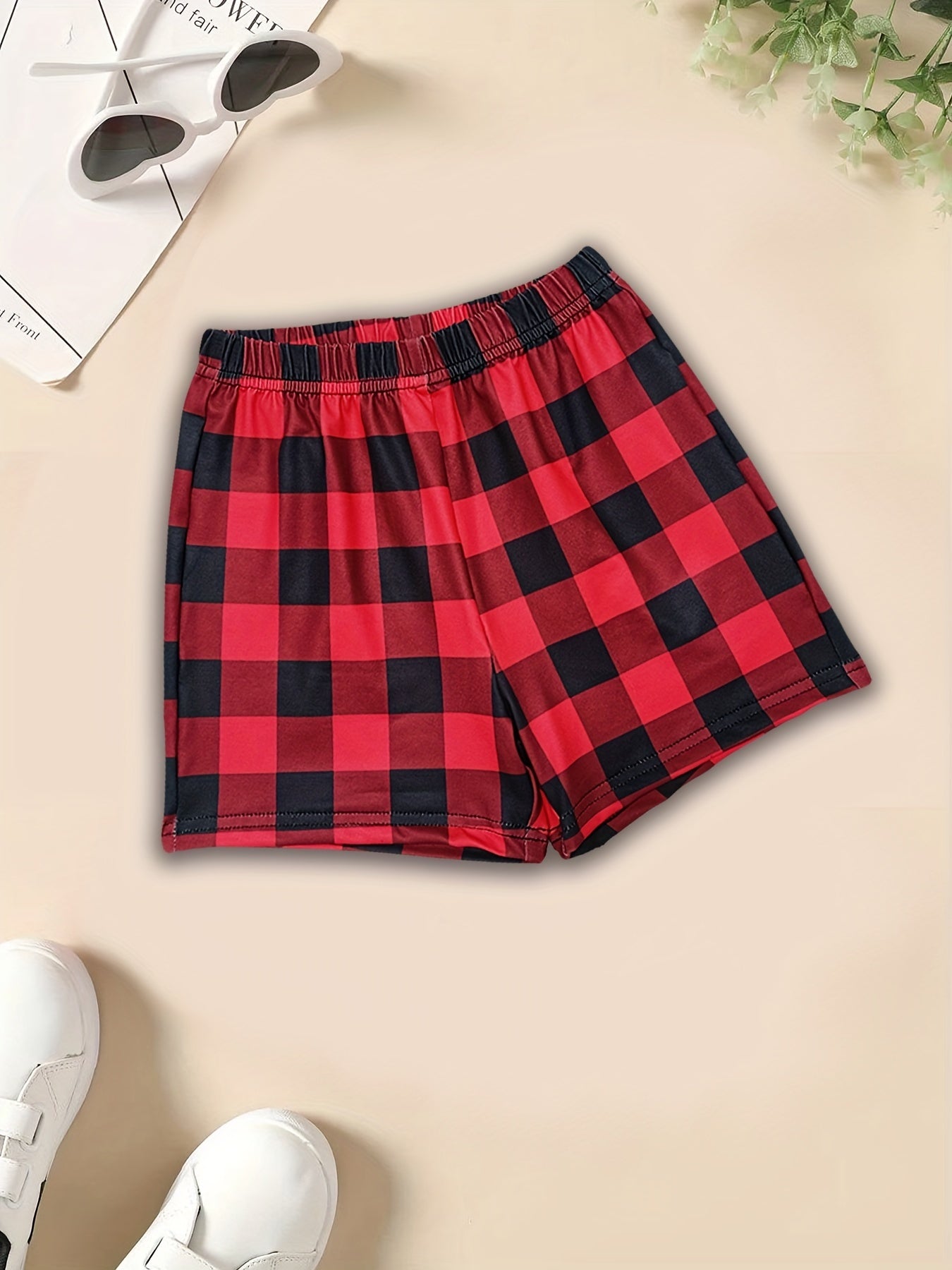 Girls Plaid Shorts Waist Band Comfortable Casual Pants for Summer