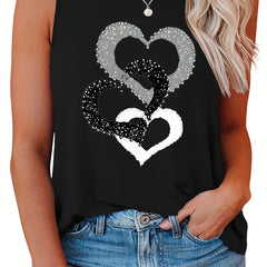  Casual Tank Top Women's Heart Print Round Neck Stretch Tank Top