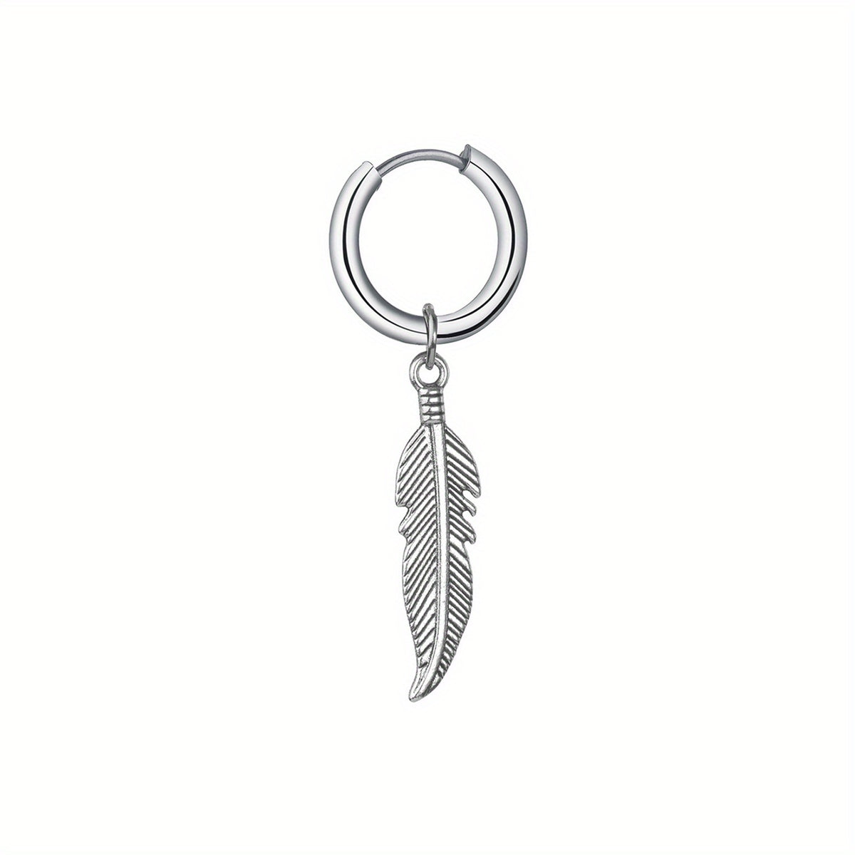 Punk Style Feather Pendant Steel Earrings