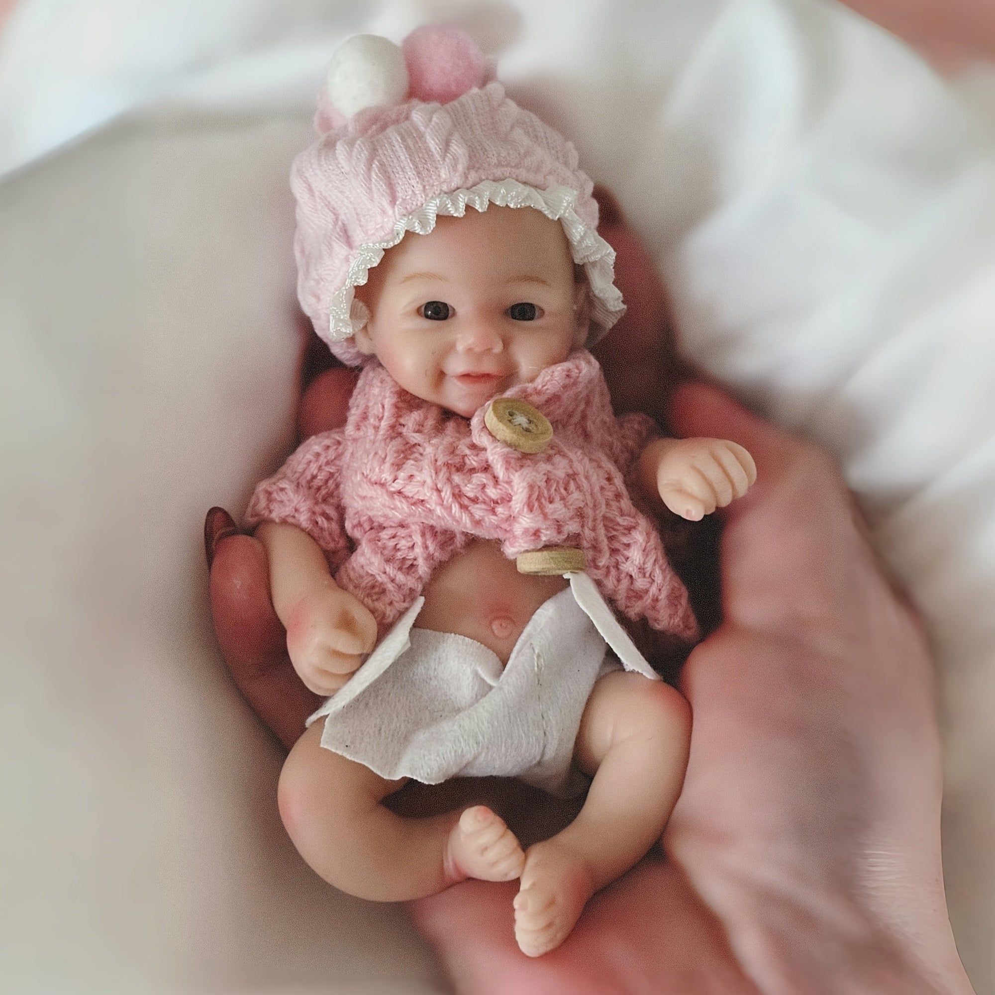 6" Reborn Kids Girl Doll Soft Silicone Body Pink Sweater Leopard Print Onesie