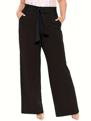 Women's Plus Solid Wide Leg Loose Trousers With Belt