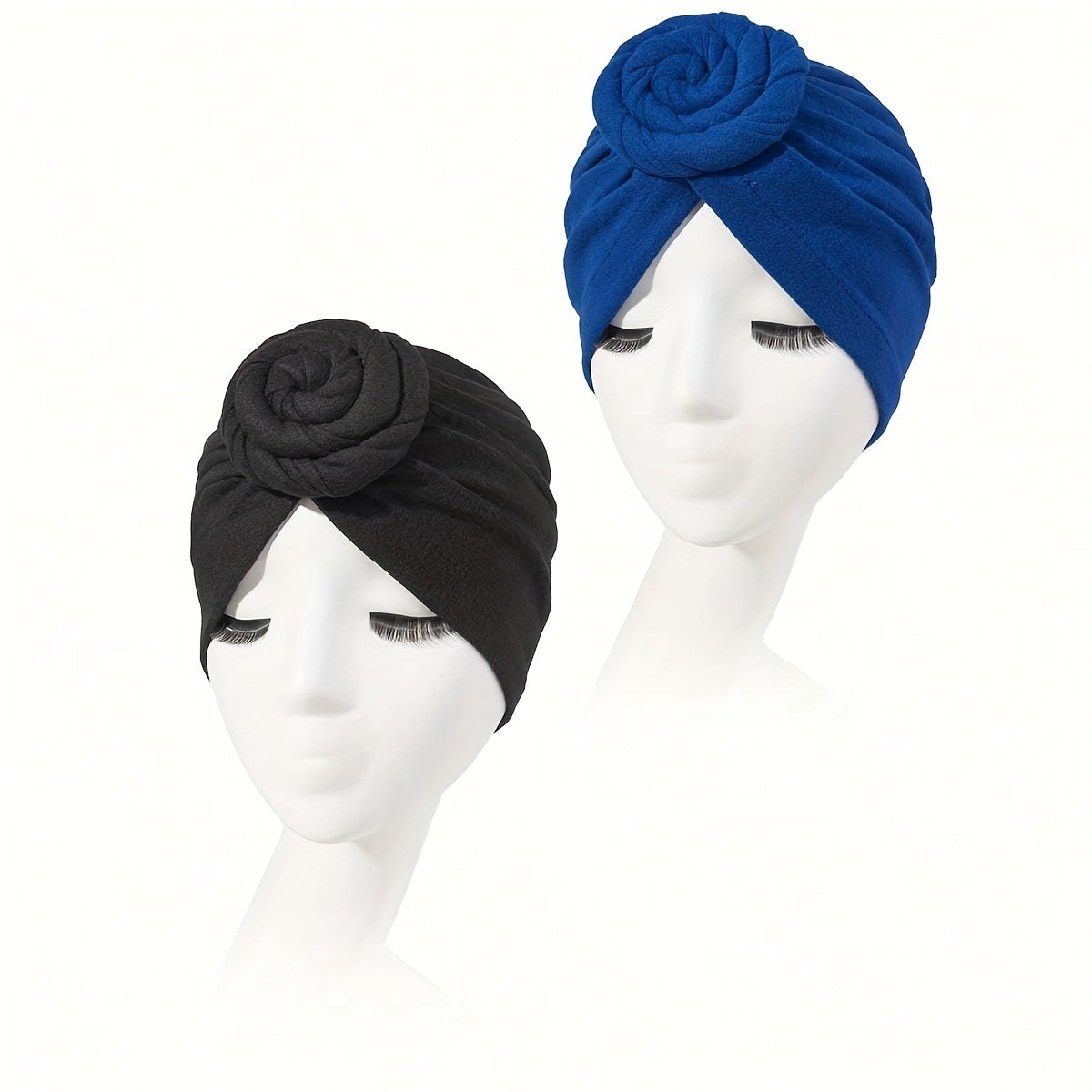 2pcs Twist Knot Turban Cap Elastic Head Wraps Solid Pleated Hijab Hat