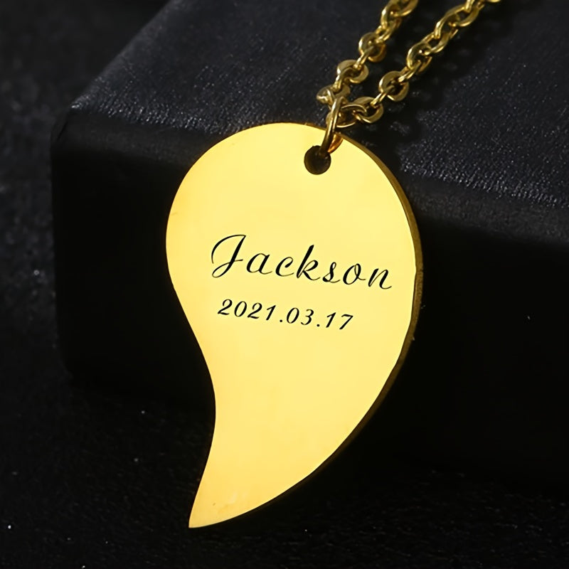 Personalized Engraved Name Couple Necklace Stainless Steel