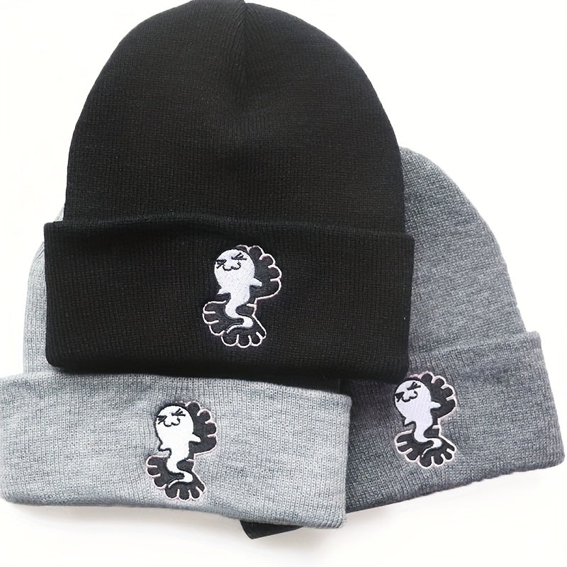 Y2K Cartoon Beanie Ghost Mermaid Embroidered Knitted Hat Unisex