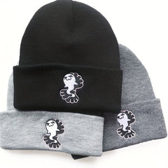 Y2K Cartoon Beanie Ghost Mermaid Embroidered Knitted Hat Unisex